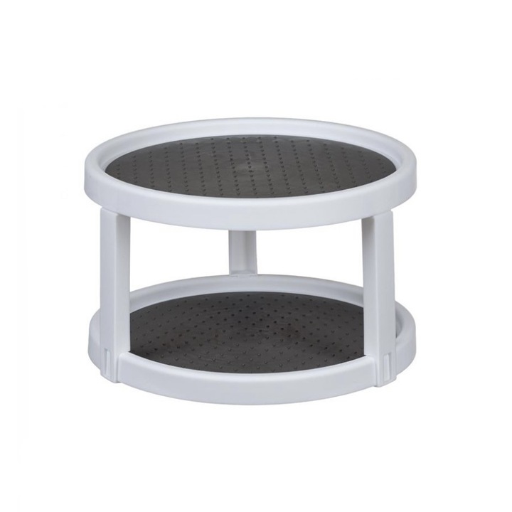 Tava organizatoare dubla, rotativa, pentru frigider/dulap, alb, 25x15.7 cm