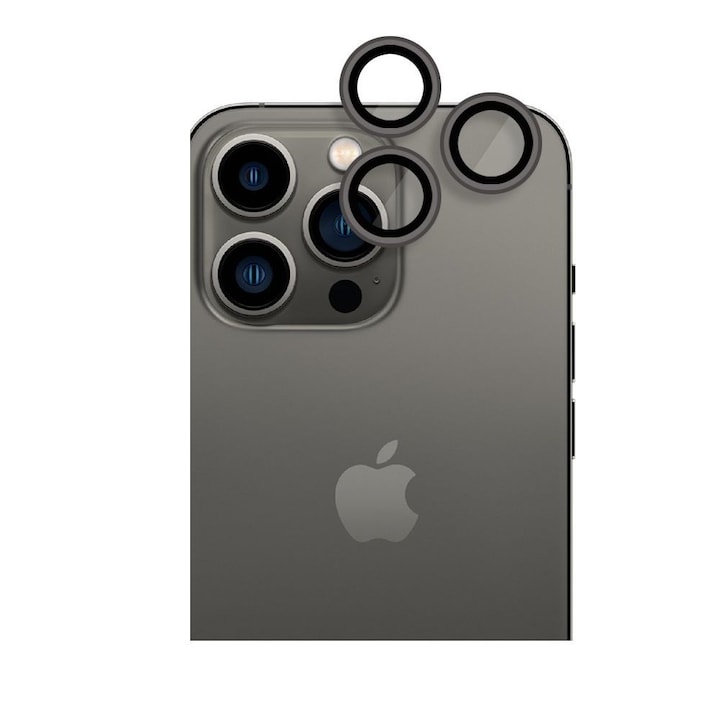 3 db HOFI CamRing kameraüvegvédő készlet, amely kompatibilis az iPhone 15 Pro / 15 Pro Max Black készülékekkel