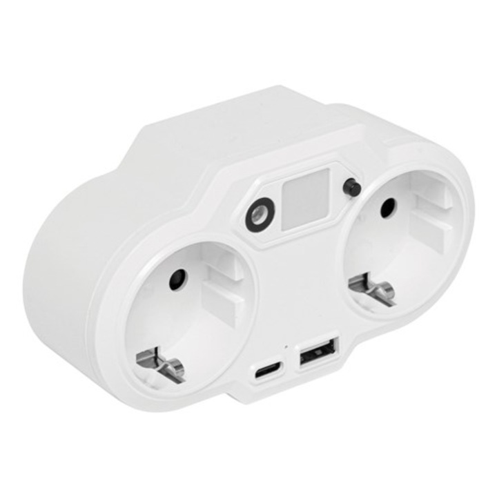 Adaptor USB cu prize Bremen Endless Power Night, 2 prize Schuko, protectie, 12 x 7 x 8 cm