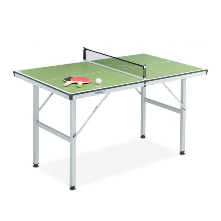 Masa ping pong Relaxdays, 2 palete, un fileu, 3 mingi, verde, 71 x 76 x 126 cm