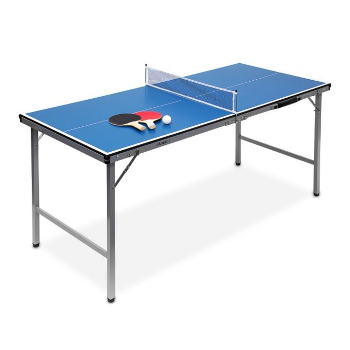 Masa ping pong Relaxdays, 2 palete, un fileu, 3 mingi, albastru, 150x71x67 cm