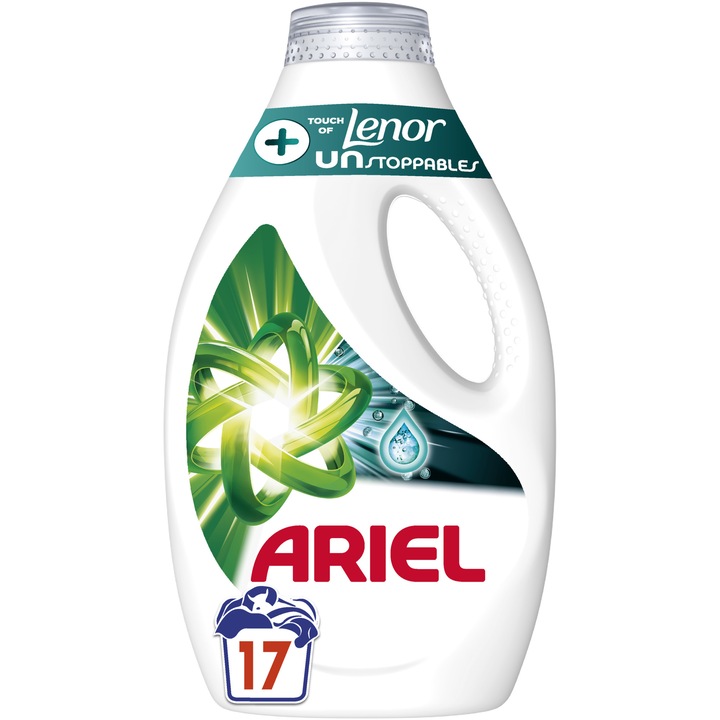 Detergent de rufe lichid Ariel +Touch of Lenor Unstoppable, 17 spalari, 850 ml