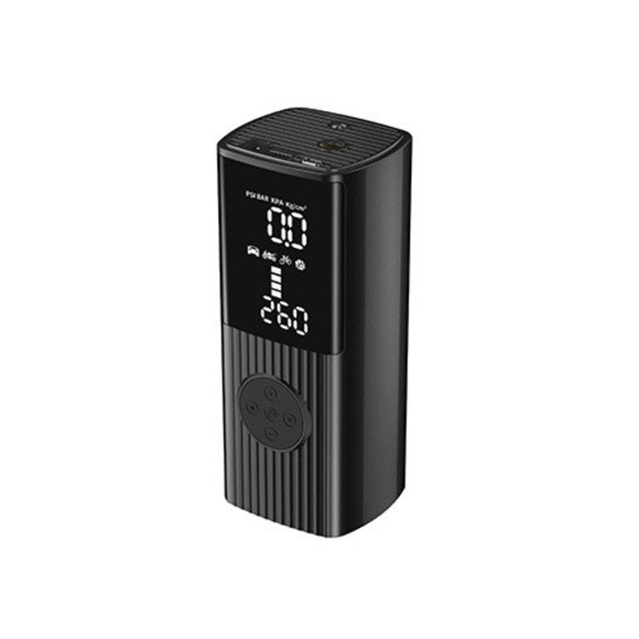 Compresor aer multifunctional, portabil, acumulator 6000mAh, Wireless, baterie externa, afisaj led, digital, 150 psi 25L/min, lantern