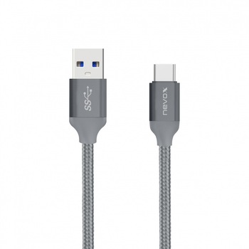 Cablu de incarcare si date Nevox nylon braided Type-C 1m Silvergrey Cablu de incarcare si date Nevox nylon braided Type-C 1m Silvergrey