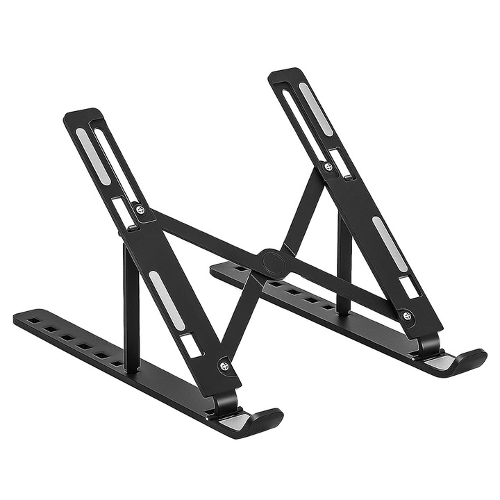 Suport laptop EDAR, Pliabil, Stand Universal, Design Ergonomic, Aluminiu Rezistent, 7 Niveluri de Inclinare, Negru