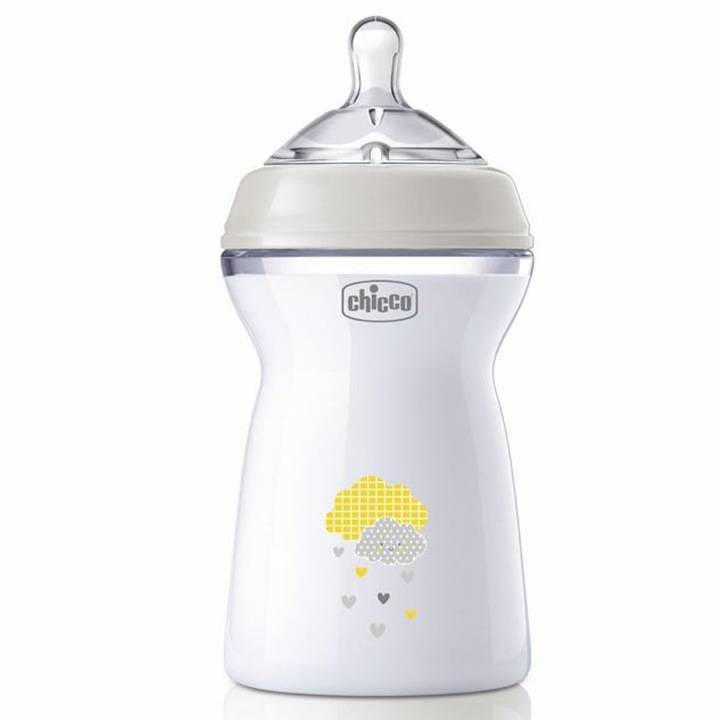 Biberon din polipropilena cu tetina din silicon 330 ml Chicco Natural Feeling 153763, Alb 6-9 luni