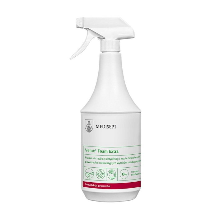 Дезинфектант, Medisept, Velox Foam Extra, за повърхности, против бактерии, вируси, гъбички, пяна, 1л
