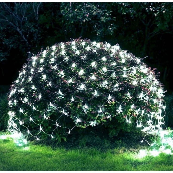 Karácsonyi fényfüzér, hálós típus, 1,2 m x 1,2 m, 80 LED, 1,5 m-es hosszabbítás, 8 fényjáték, összekapcsolható, átlátszó vezeték, beltéri/kültéri, hideg fehér
