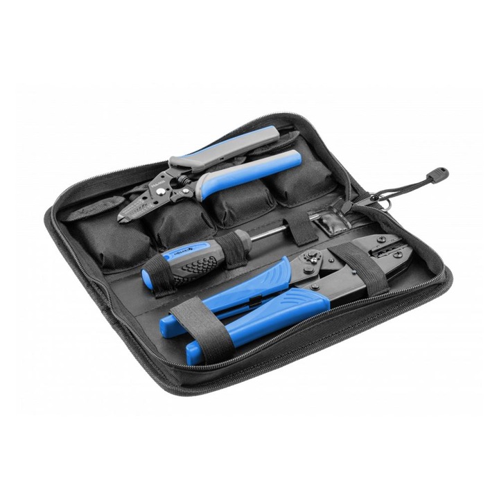 Krimpelő fogó 5 különböző formával, lehúzóval és csavarhúzóval