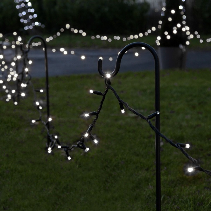 Fitilomania Yoto lineáris karácsonyi fényfüzér, 50 m, 1 m 220V hosszabbító, 498 LED, 8 fényjáték, vezérlő, fekete vezeték, bel-/kültéri használat, fagyvédelem, rézvezeték, hideg fehér