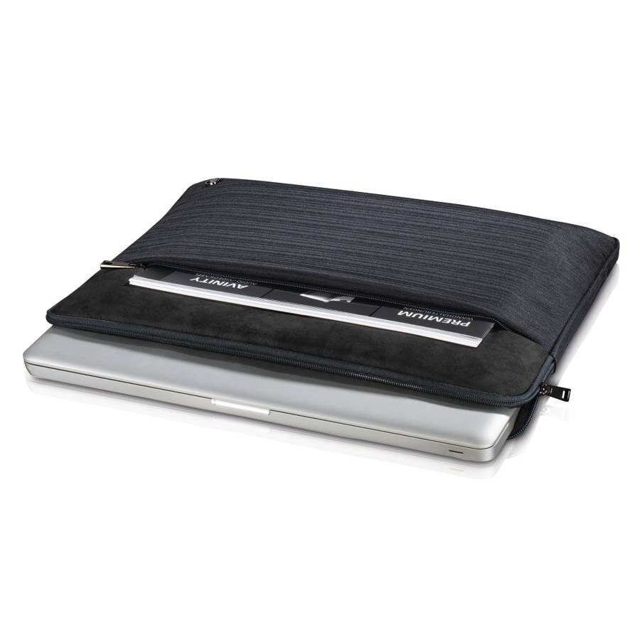 Husa de protectie pentru laptop, diagonala maxima 14.1", buzunar frontal cu fermoar, 39x29x2cm, poliester, Gri inchis