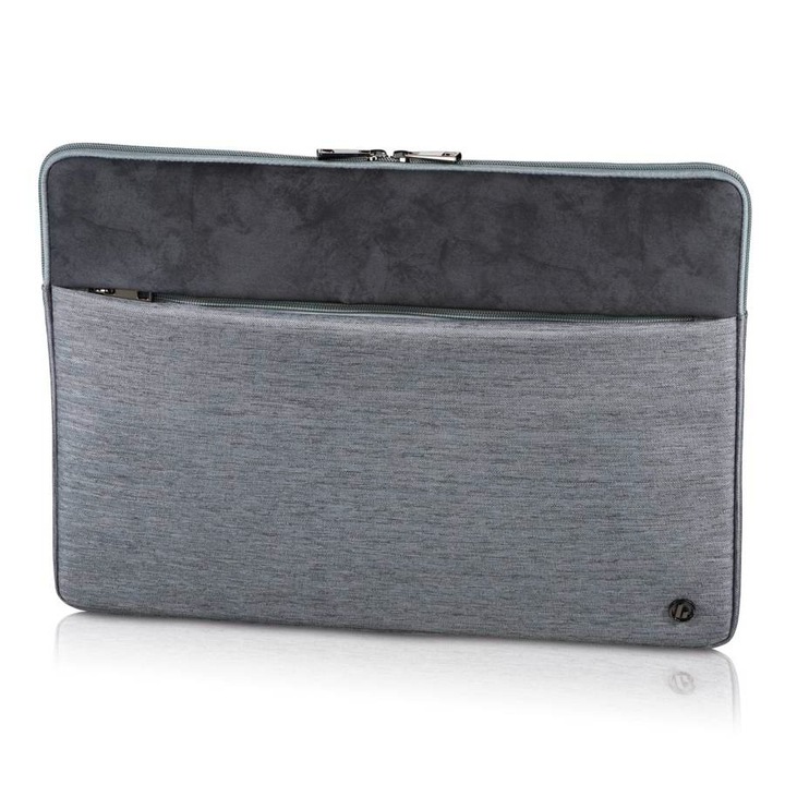 Husa de protectie pentru laptop, diagonala maxima 14.1", buzunar frontal cu fermoar, 39x29x2cm, poliester, Gri-Negru