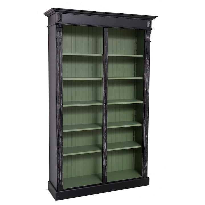Biblioteca mare, Colectia Directoire, culoare interior verde P038, culoare exterior negru antichizat P003A, dublu color, 100% lemn masiv