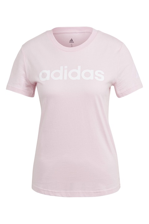 adidas Sportswear, Tricou slim fit cu imprimeu logo Essentials, Alb/Roz pastel