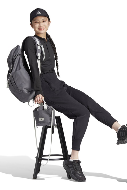 adidas Sportswear, Bluza cambrata cu fenta si fermoar, Negru, L