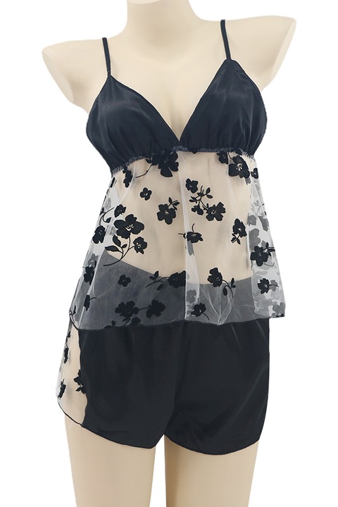 Set pijama sexy doua piese, maiou si pantaloni scurti TY-LX84negru 92069, Negru, M