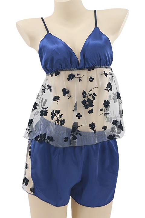 Set pijama sexy doua piese, maiou si pantaloni scurti TY-LX84bleumarin 92072, Bleumarin, M
