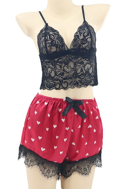 Set pijama sexy doua piese, top si pantaloni scurti TY-SD229roz inchis 92076, Roz inchis