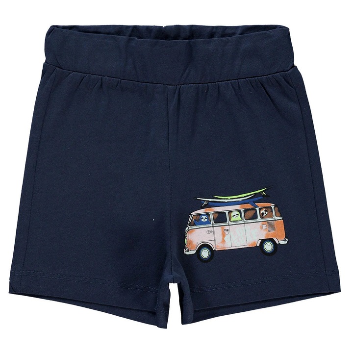 Pantaloni scurti CAR pentru copii/baietei, ERAKIDS, talie elastica, imprimeu "Masinuta", 100% bumbac premium, Navy