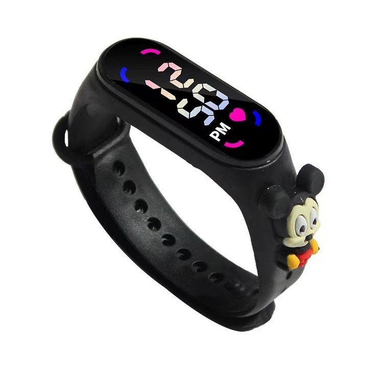 Digitális gyerekóra, Vízálló, Minnie Mouse, OnePepito, idő, dátum és másodperc kijelző, állítható szilikon szíj, fekete/piros