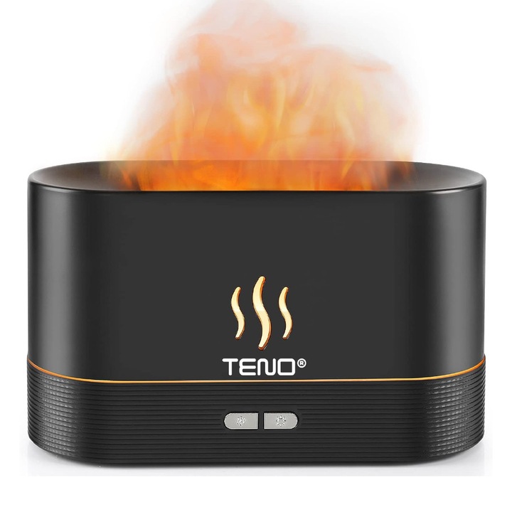 Difuzor Aromaterapie Teno®, Efect Flacara, 2 trepte de luminozitate, oprire automata, capacitate 180ml, silentios, umidifica aerul, negru