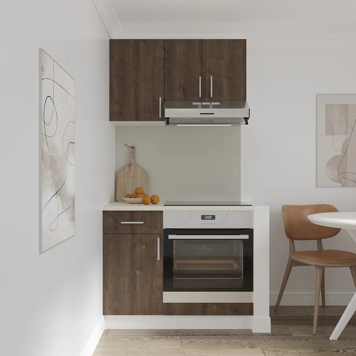 Set Bucatarie haaus Karo V1, Stejar Bronz/Alb, Blat Thermo 28 mm, L 100 cm