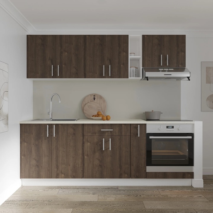 Set Bucatarie haaus Karo V14, Stejar Bronz/Alb, Blat Thermo 28 mm, L 220 cm