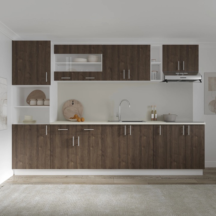 Set Bucatarie haaus Karo V26, Stejar Bronz/Alb, Blat Thermo 28 mm, L 300 cm