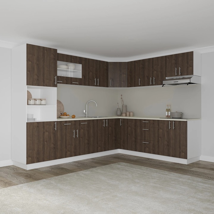 Set Bucatarie Colt haaus Karo V36, Stejar Bronz/Alb, Blat Thermo 28 mm, L 320 x 160 cm