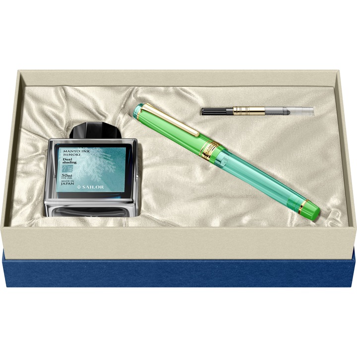 Set Stilou Sailor Profesional Gear Slim, Manyo II, Grass GT si calimara cerneala 50 ml