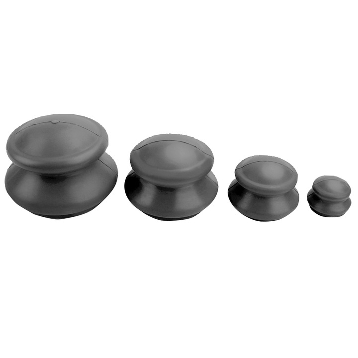 Set 4 Ventuze cu Maner din Cauciuc VENTUZ™ pentru Masaj Facial si Corporal Dimensiuni XL, L, M si S Neagra