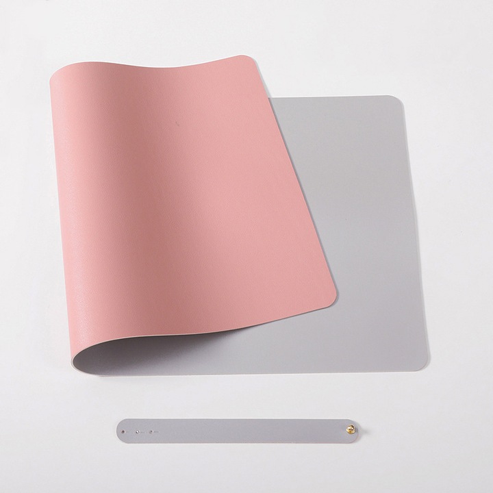 Mouse pad de birou, SIHOiSi, Piele PU cu doua fete, 80×40 cm, Roz si Argintiu