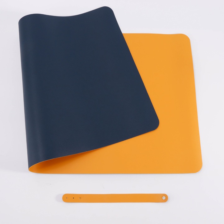 Mousepad, SIHOiSi, Piele PU cu doua fete, 80×40 cm, Albastru regal si galben