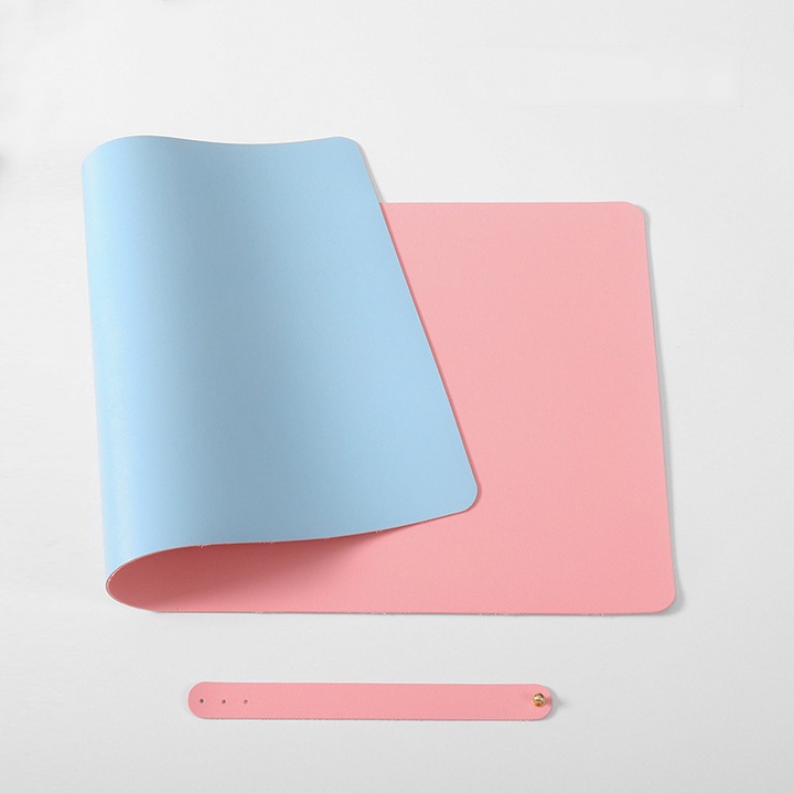 Mousepad, SIHOiSi, Piele PU cu doua fete, 80×40 cm, Albastru deschis/Roz fumuriu