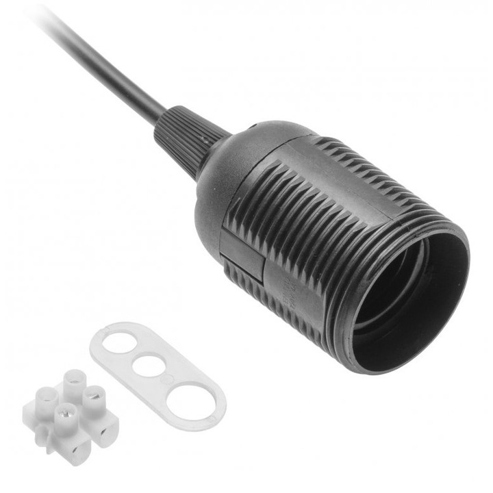 Dulie E27 cu fir, AC220-240V, max. 60W, 2x0.75mm2.16cm, negru