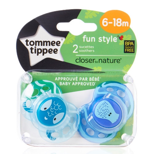 Suzete Tommee Tippee Ortodontice de Zi Fun 6-18 Luni 2 Bucati, Albastru Bleu