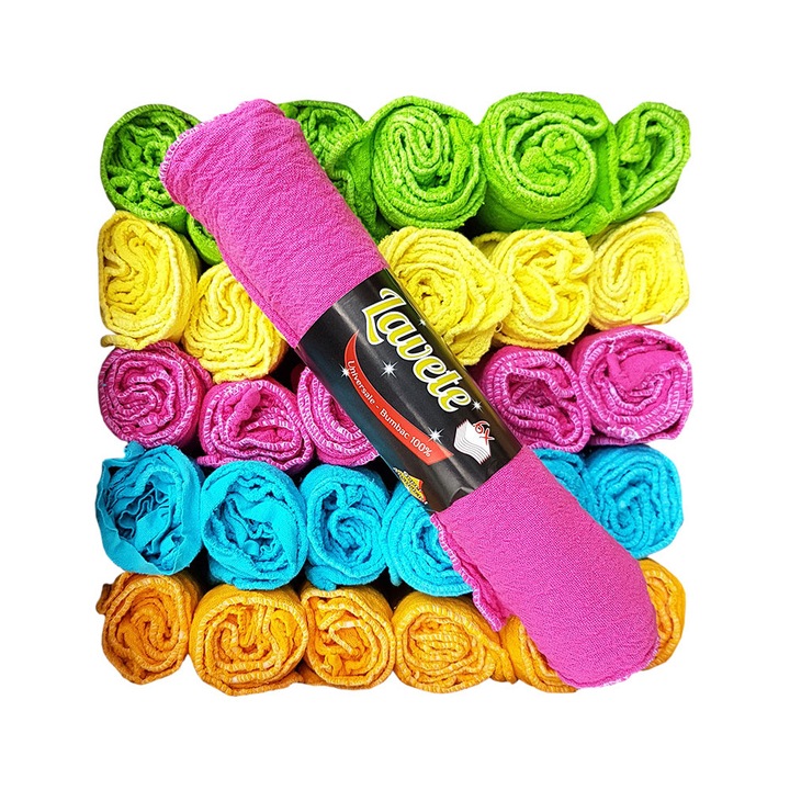 Bax 180 lavete super-absorbante 100% bumbac, 6 lavete/rola x 30 role: 180 lavete