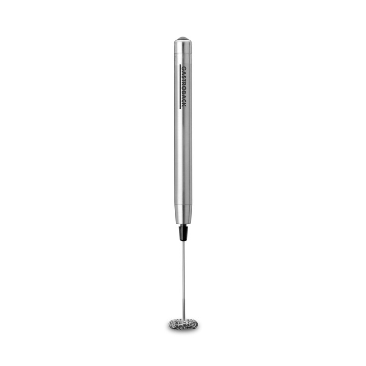Aparat pentru spumarea laptelui Gastroback, Latte Pen, bauturi calde/reci, maner izolat termic, carcasa metal, ideal pentru latte, ciocolata calda, cappuccino, frappe, usor de folosit, inox