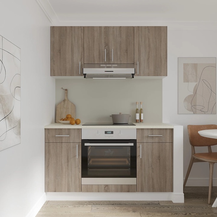 Set Bucatarie haaus Karo V5, Stejar Sonoma Inchis/Alb, Blat Thermo 28 mm, L 140 cm