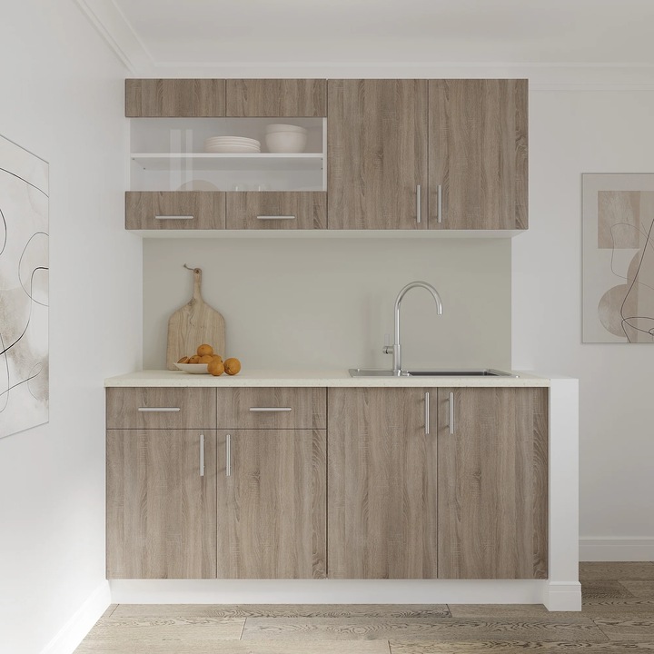 Set Bucatarie haaus Karo V8, Stejar Sonoma Inchis/Alb, Blat Thermo 28 mm, L 160 cm