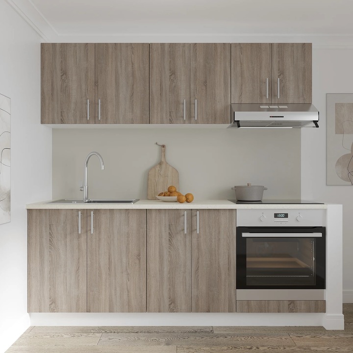 Set Bucatarie haaus Karo V10, Stejar Sonoma Inchis/Alb, Blat Thermo 28 mm, L 200 cm