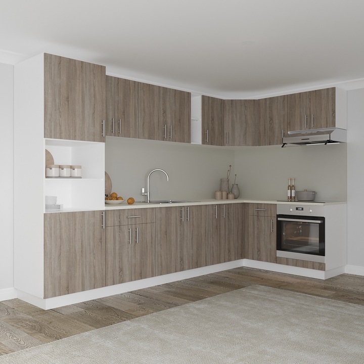 Set Bucatarie Colt haaus Karo V35, Stejar Sonoma Inchis/Alb, Blat Thermo 28 mm, L 280 x 220 cm