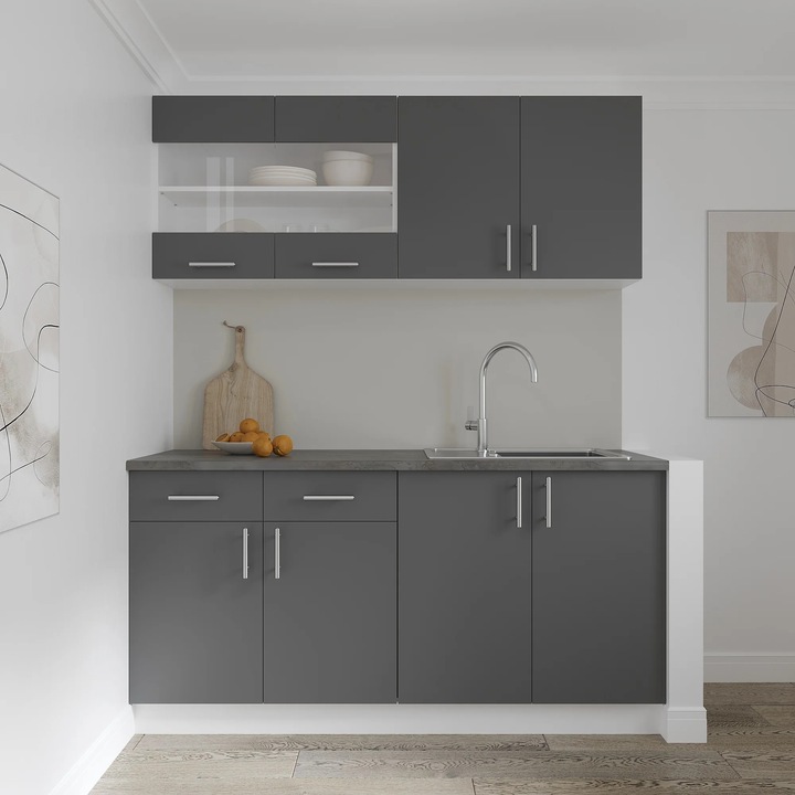 Set Bucatarie haaus Karo V8, Antracit/Alb, Blat Thermo 28 mm, L 160 cm