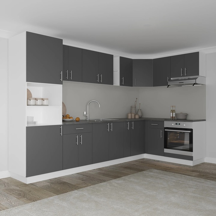 Set Bucatarie Colt haaus Karo V35, Antracit/Alb, Blat Thermo 28 mm, L 280 x 220 cm