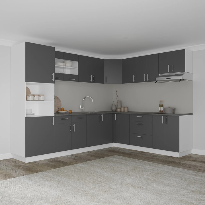 Set Bucatarie Colt haaus Karo V36, Antracit/Alb, Blat Thermo 28 mm, L 320 x 160 cm