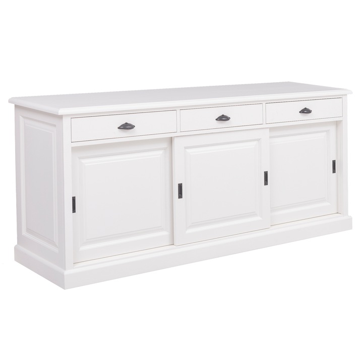 Bufet cu 3 usi glisante si 3 sertare pe sine, culoare alb murdar P039, vopsit, 100% lemn masiv