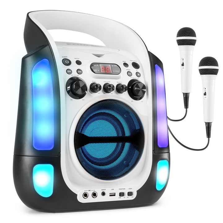 Sistem de karaoke, Bluetooth/USB/CD, 2 microfoane cu fir, alb, Fenton SBS30W