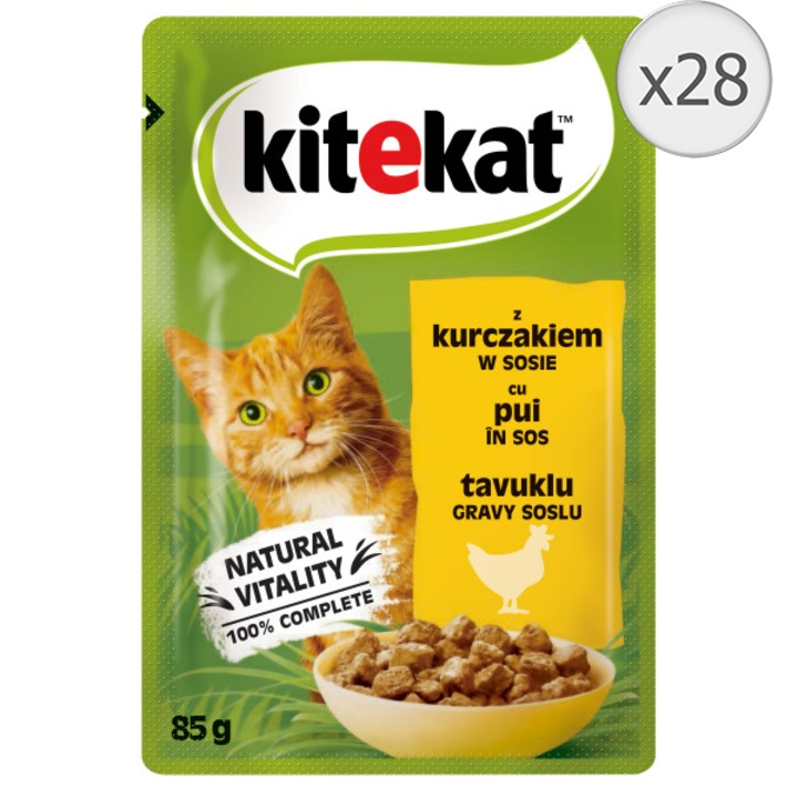 Мокра храна за котки Kitekat, Пилешко в сос, 28x85 гр
