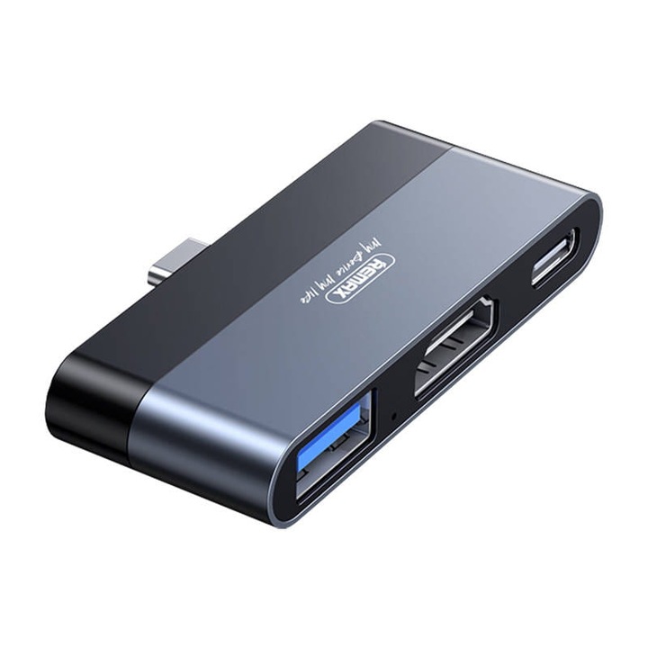Докинг станция, Remax, USB, HDMI, USB-C, 100 mA-500 mA, сив/черен