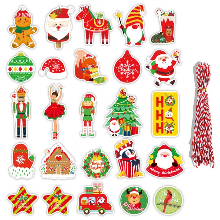 Set Etichete Ornament pentru Brad de Craciun, Stil 2, Decorative, Multicolor